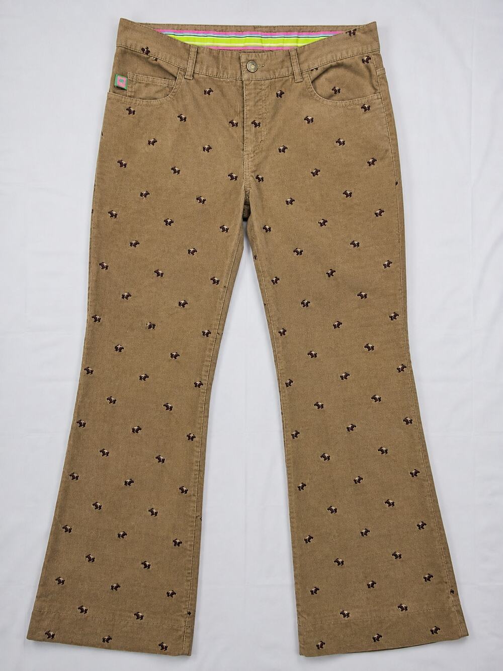 Lilly Pulitzer  Corduroy Pants Scottie Dog Embroidered Brown Bootcut Altered Hem